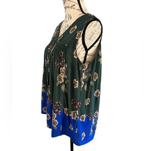 Democracy Green Blue Floral Sleeveless Tank Top Size Small EUC Boho - Picture 3 of 12